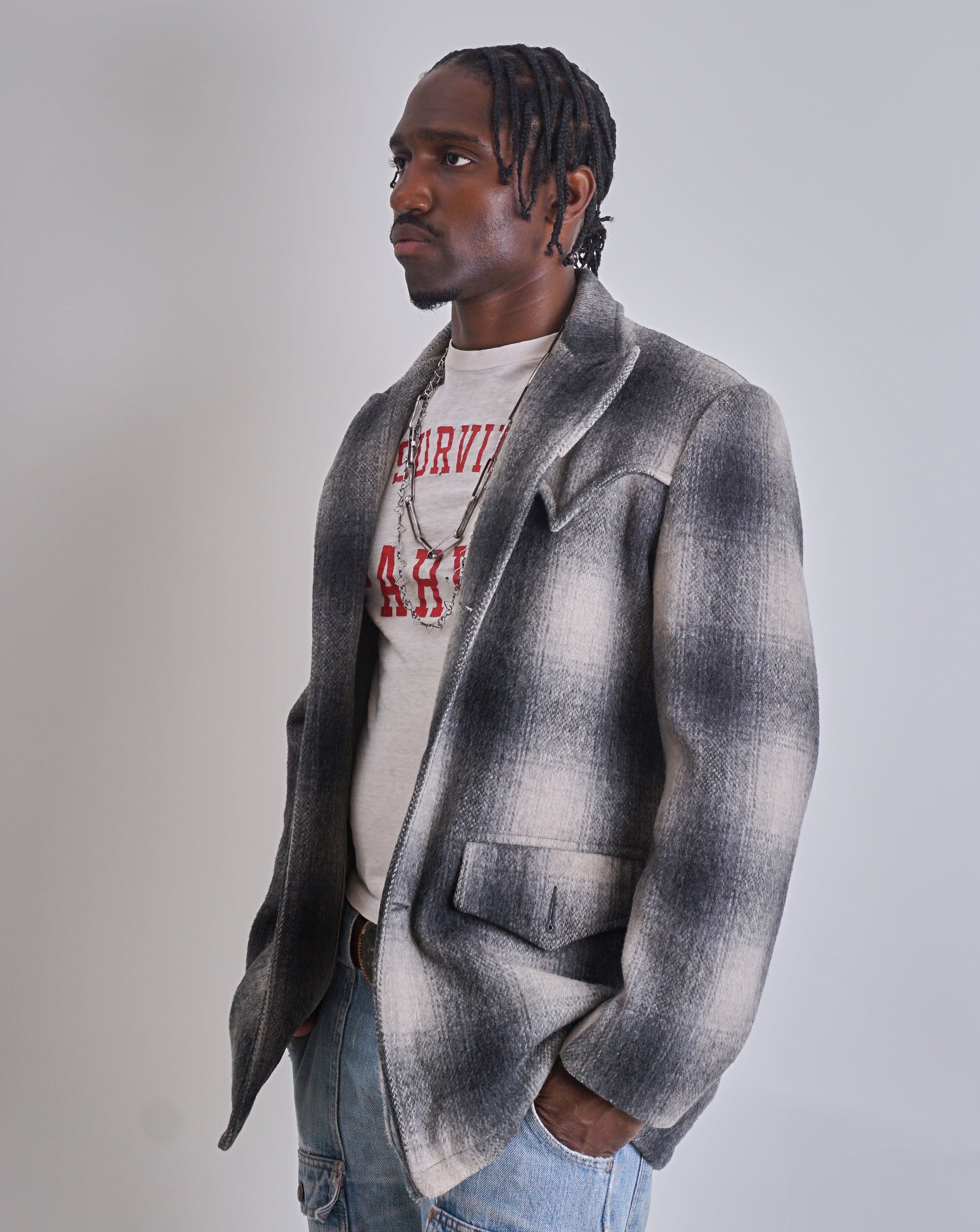 1950s Western Shadow Plaid Western Peacoat