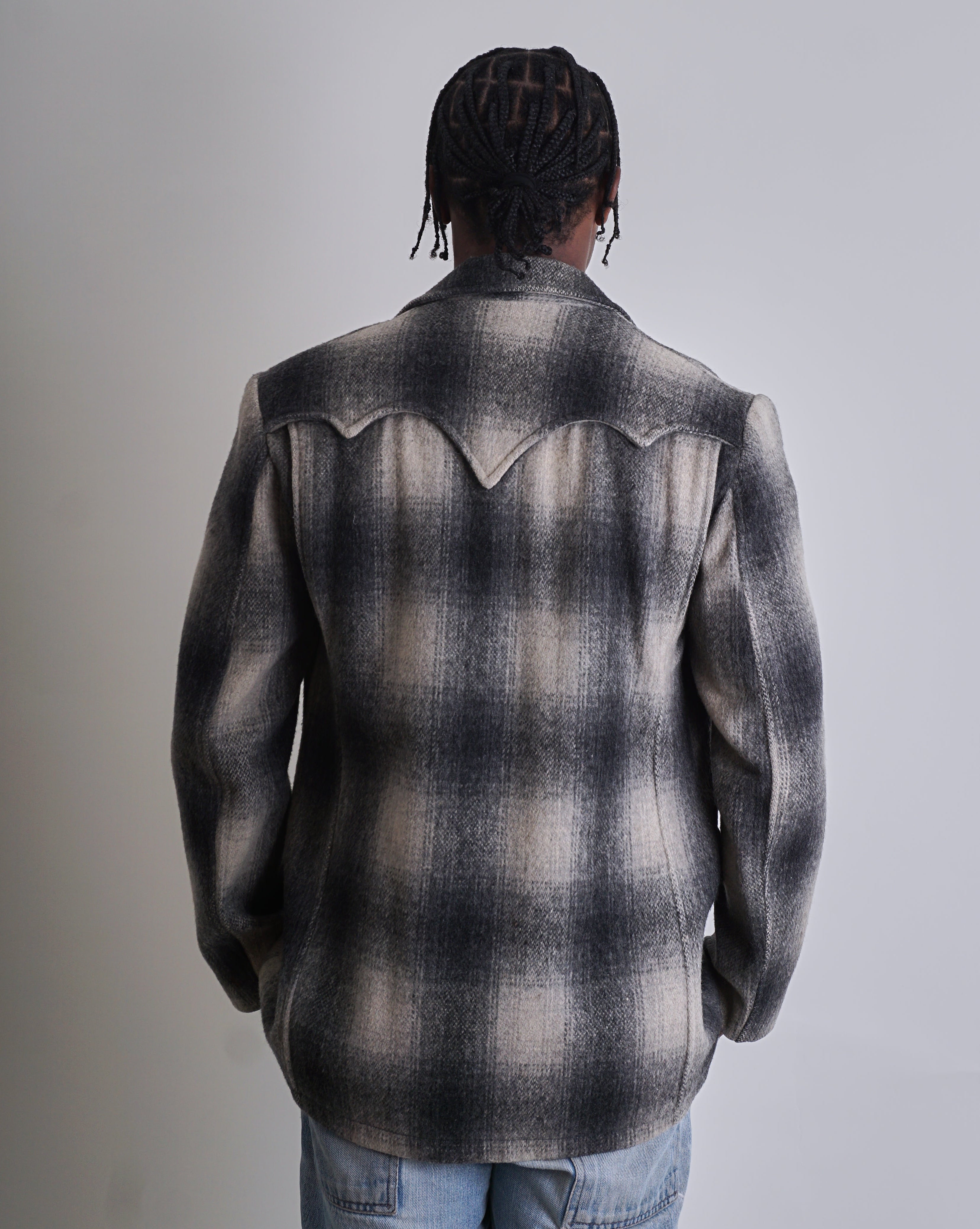 1950s Western Shadow Plaid Western Peacoat