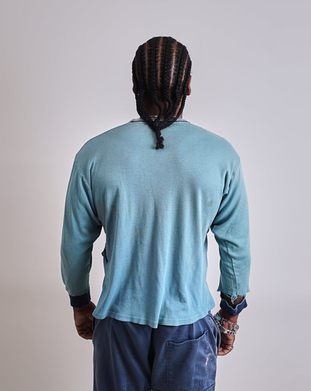 Blue 1950s Long sleeve Pocket Tee