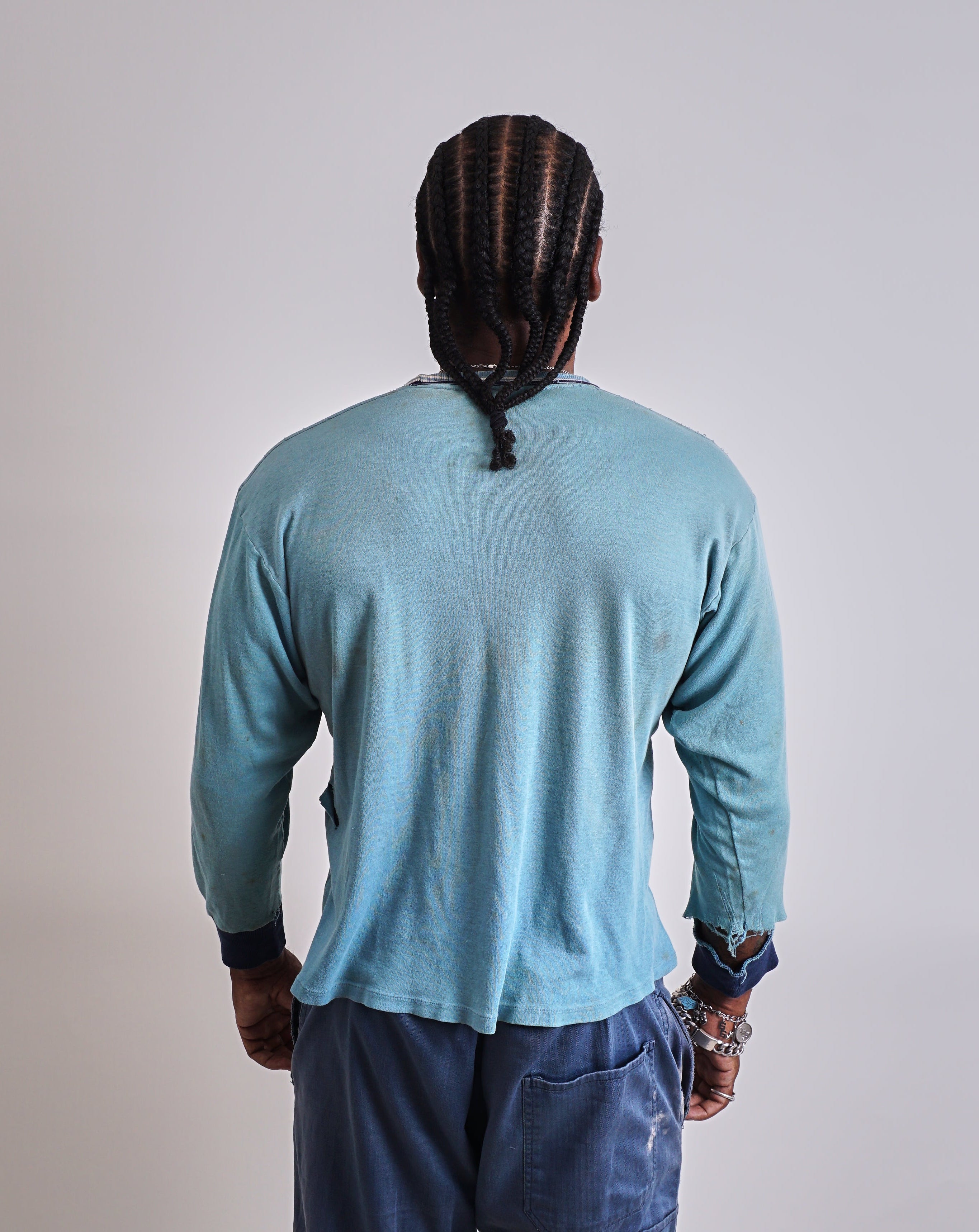 Blue 1950s Long sleeve Pocket Tee