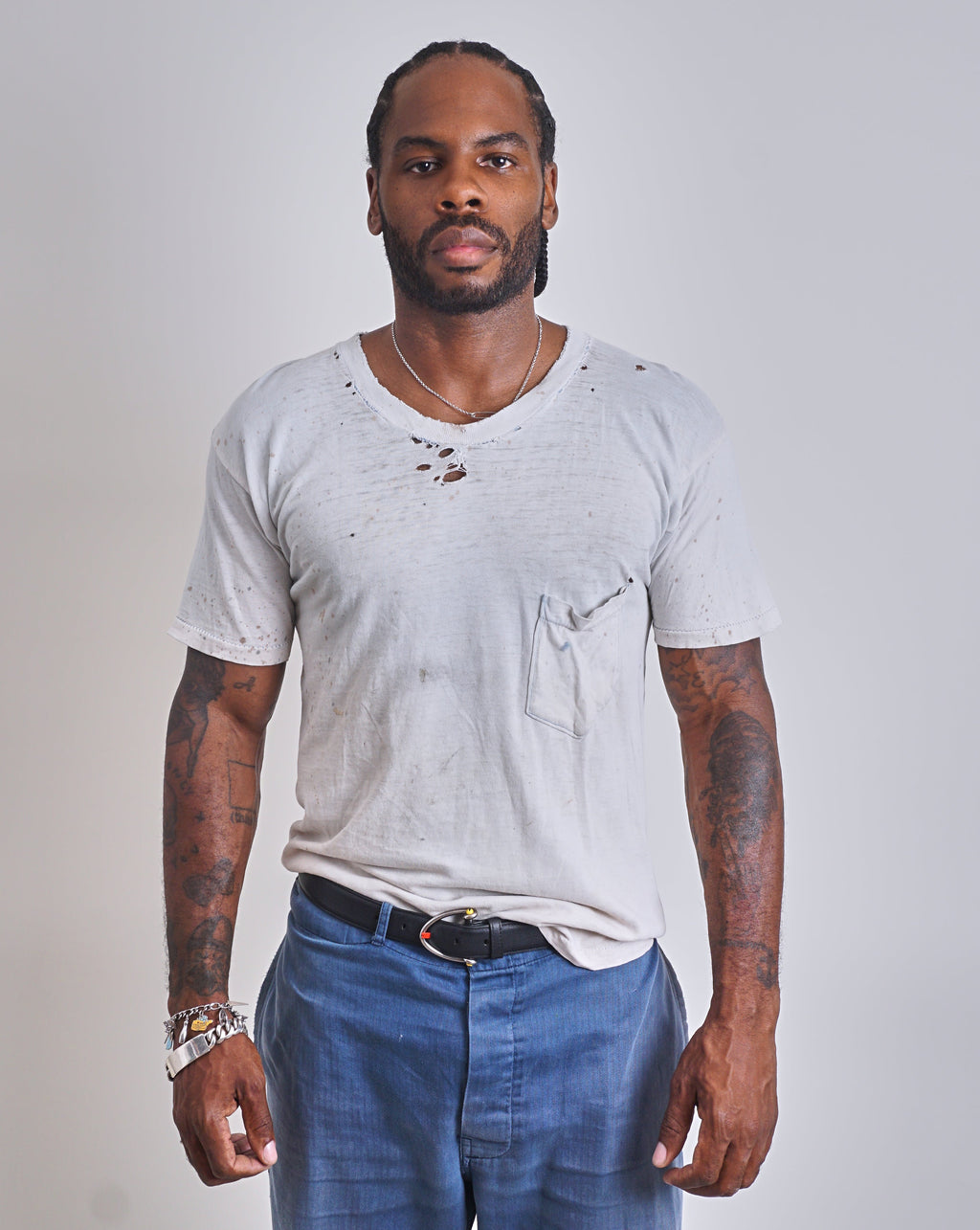 1950s White distressed Pocket Tee