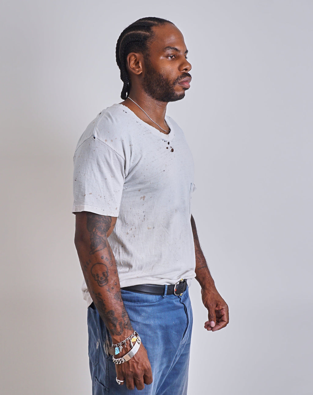 1950s White distressed Pocket Tee