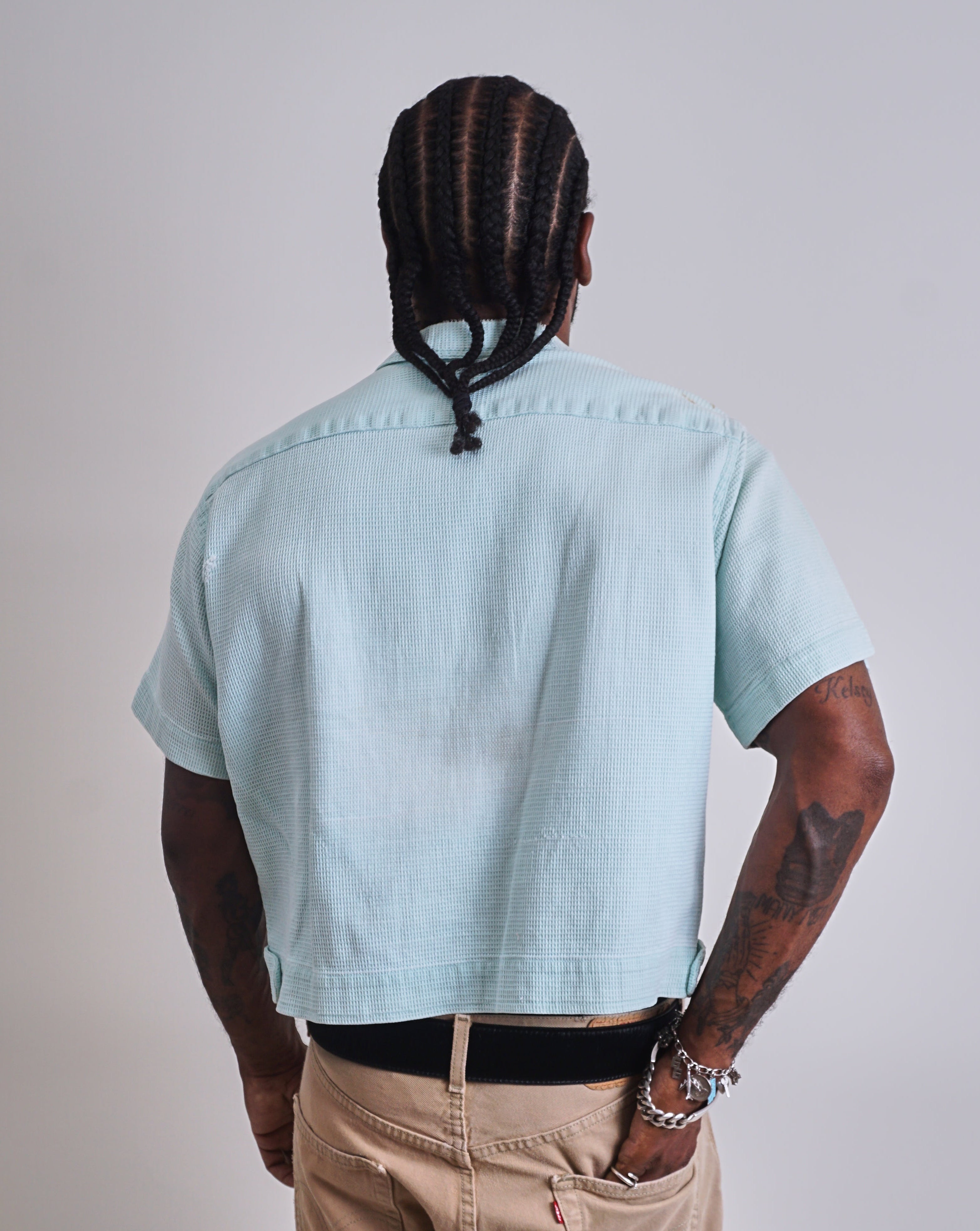 1950s Rockabilly Seersucker Blue Shirt