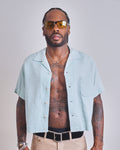 1950s Rockabilly Seersucker Blue Shirt