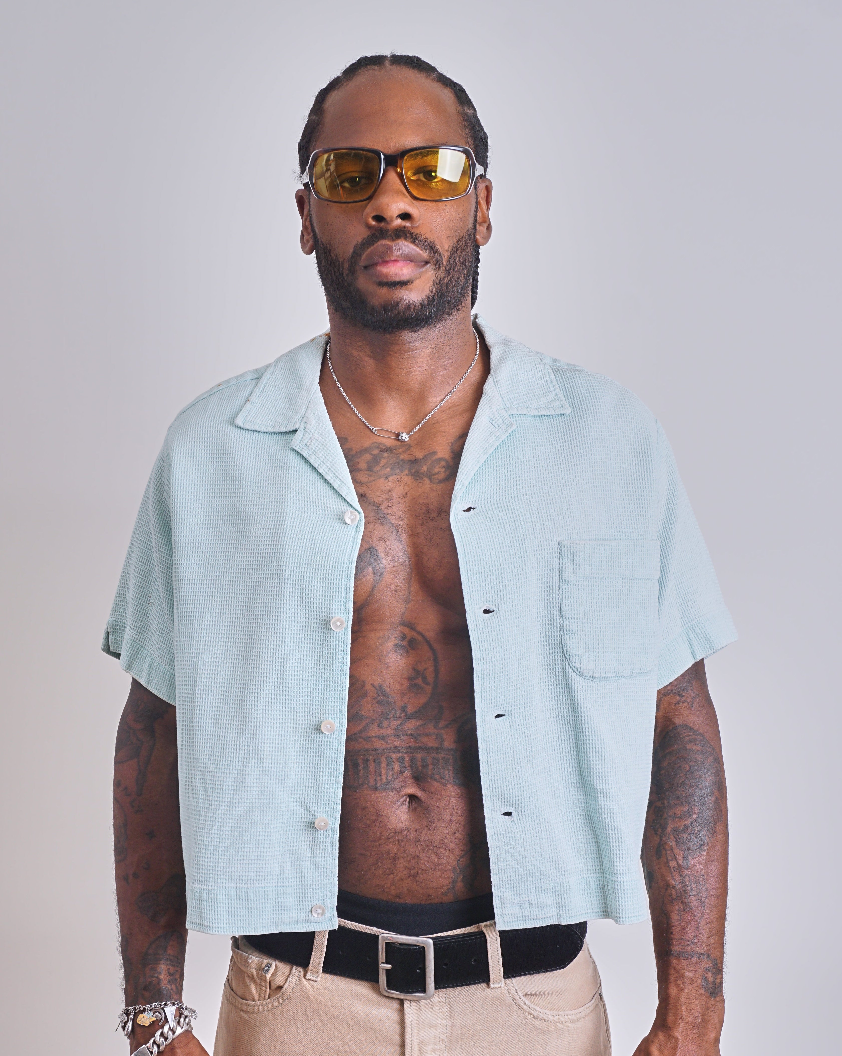 1950s Rockabilly Seersucker Blue Shirt