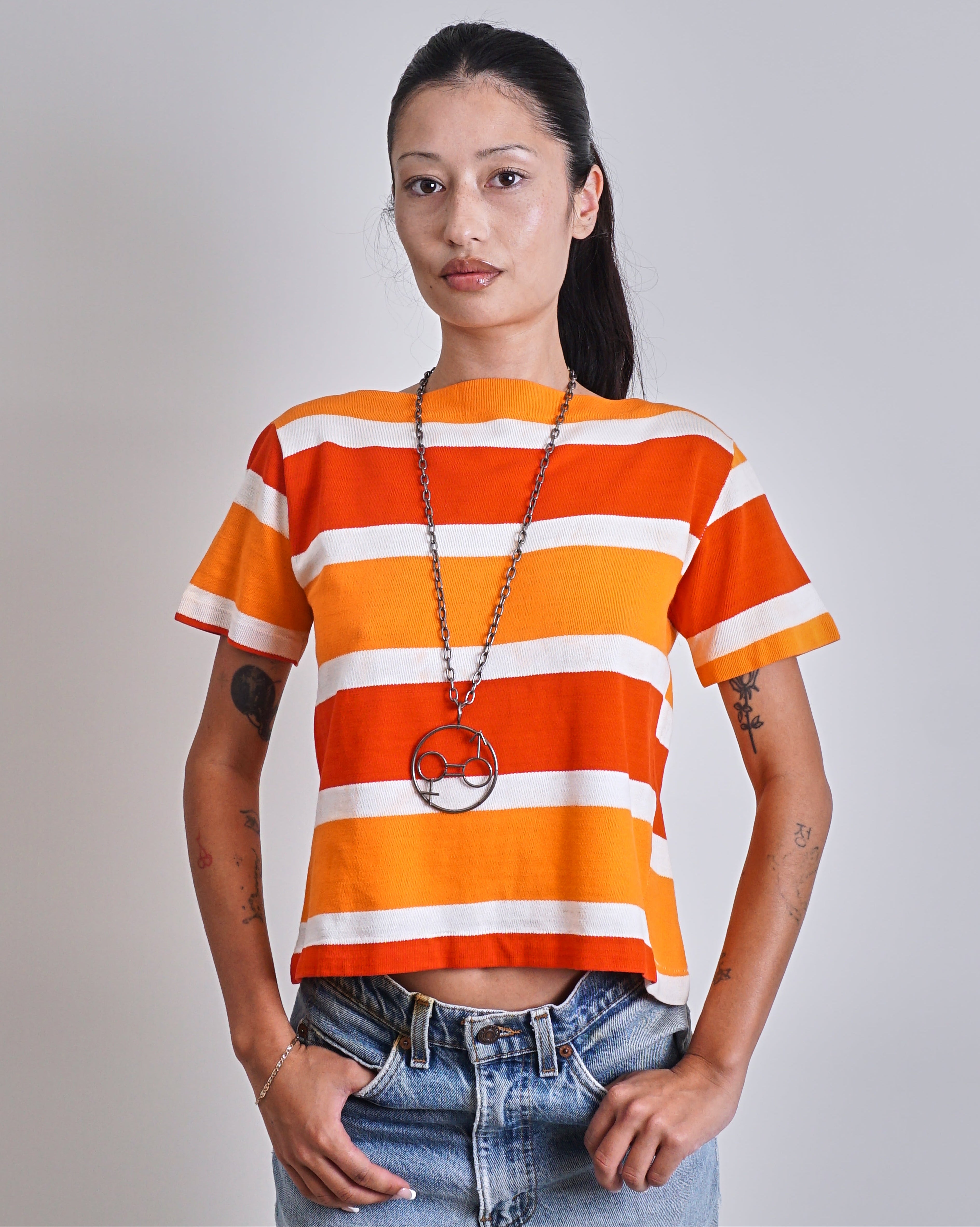 1950s Orange Boat Stripe neck