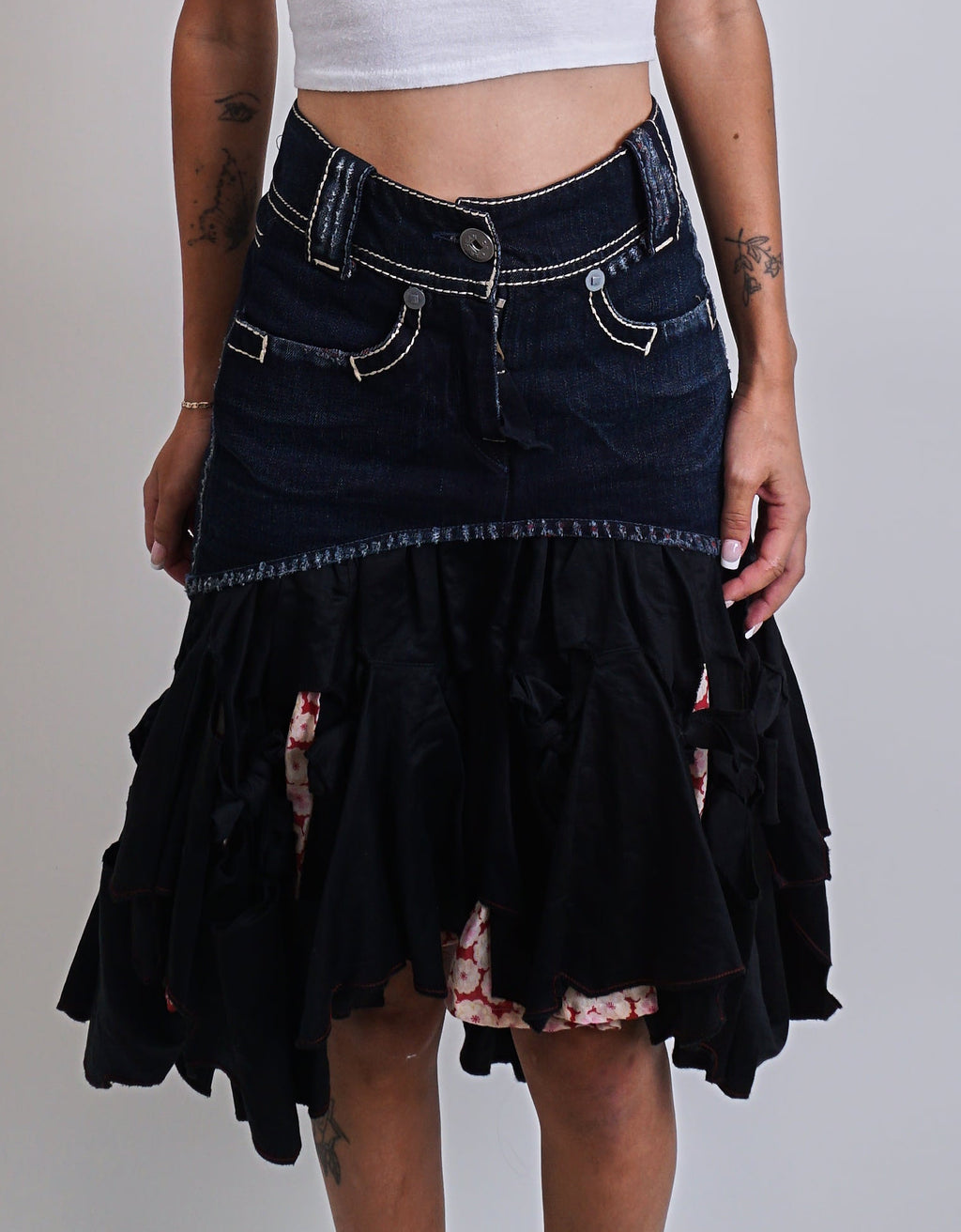 Marithe Francois Girbaud Double Layer Frill Denim Skirt