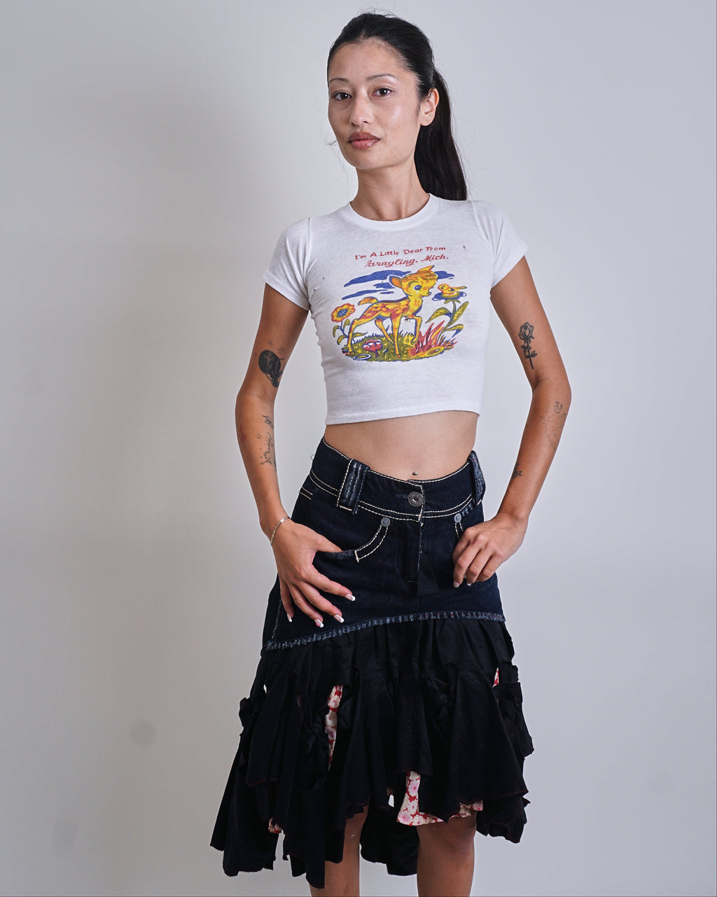 Marithe Francois Girbaud Double Layer Frill Denim Skirt