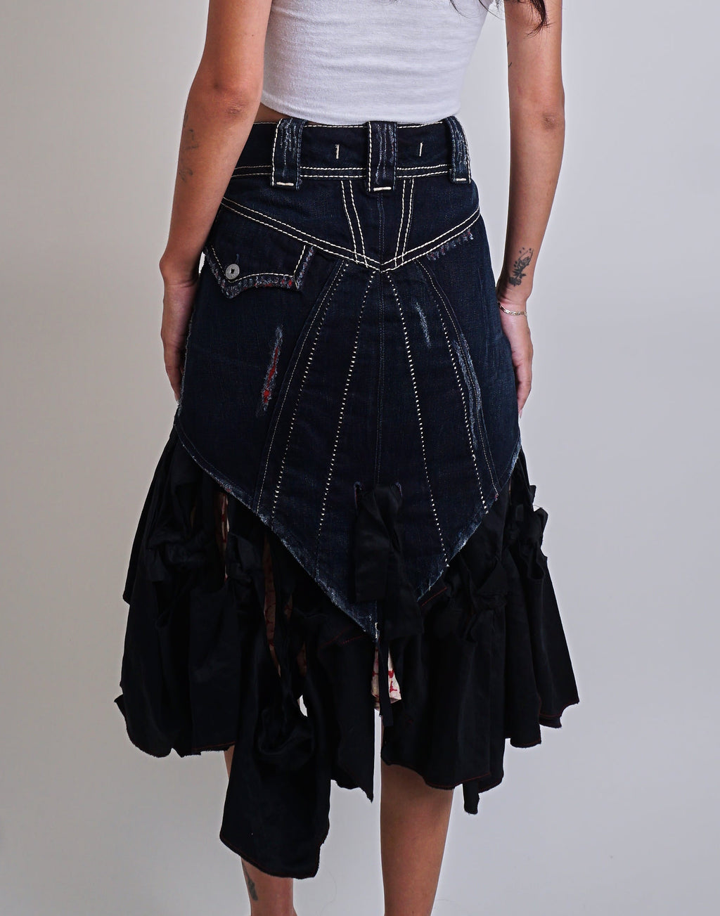 Marithe Francois Girbaud Double Layer Frill Denim Skirt
