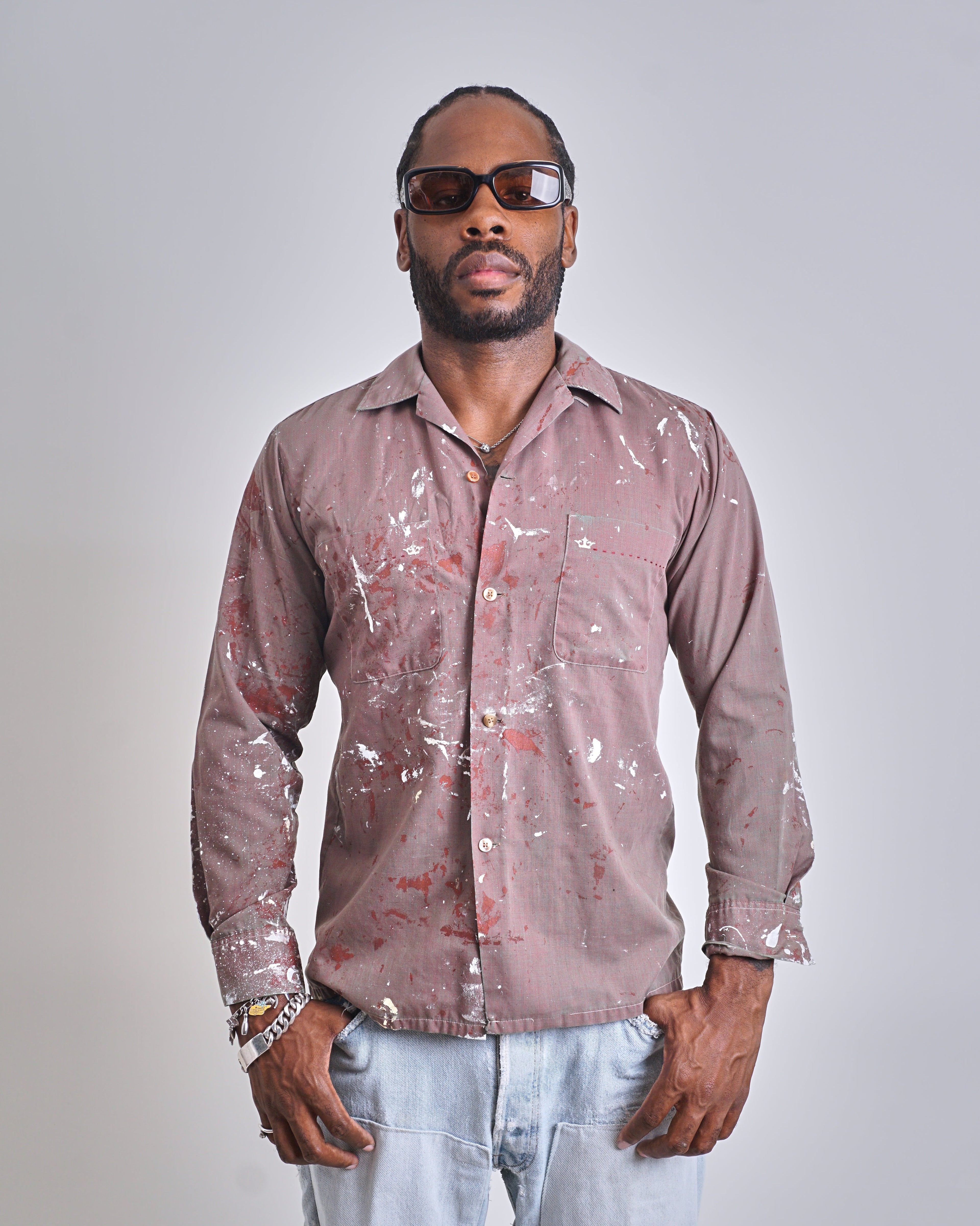 1960s Loop Collar Paint Splattered Shirt