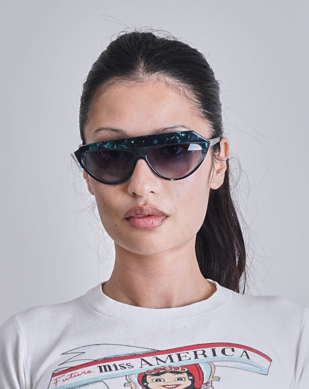 1980s Silhouette Asymmetrical Green Marbled Sunglasses