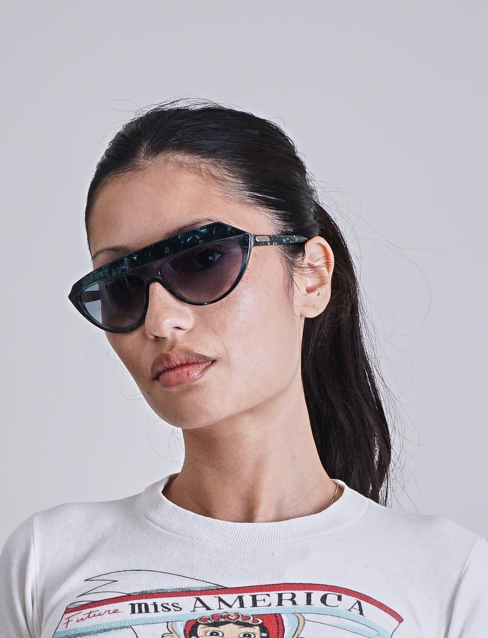 1980s Silhouette Asymmetrical Green Marbled Sunglasses
