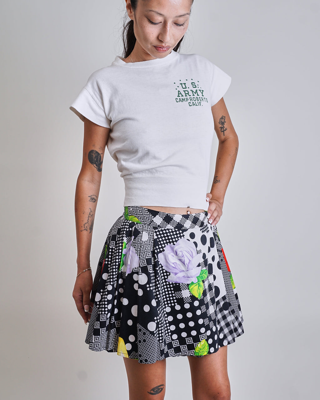 1990s Gianni Versace Polkadot Floral Ruffle Skirt
