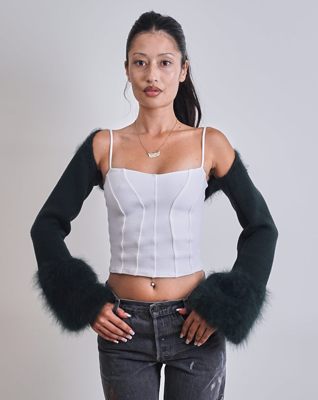 Italian Designer Fluffy Dark Green Angora Shrug Bolero 