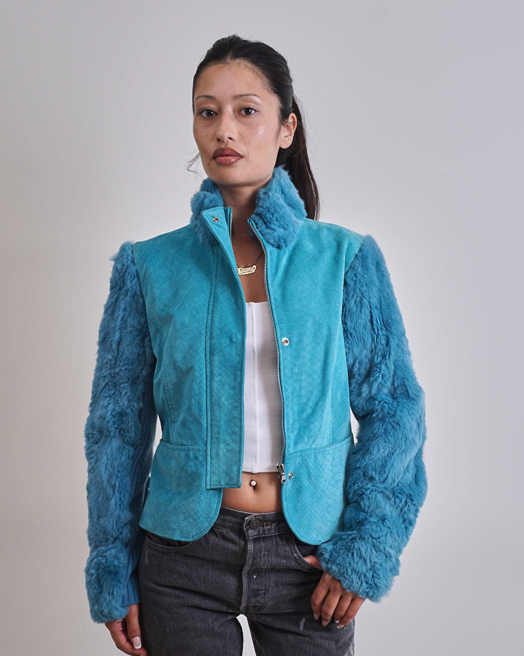 2000s Turquoise Suede & Fur Jacket 
