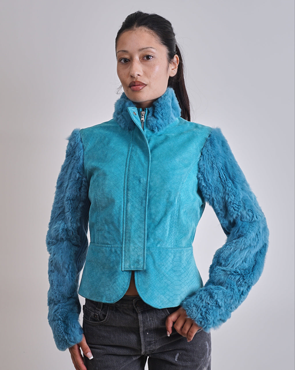 2000s Turquoise Suede & Fur Jacket