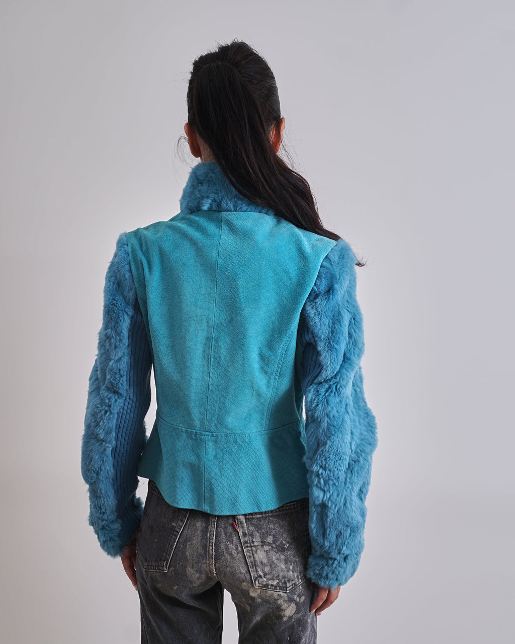 2000s Turquoise Suede & Fur Jacket 