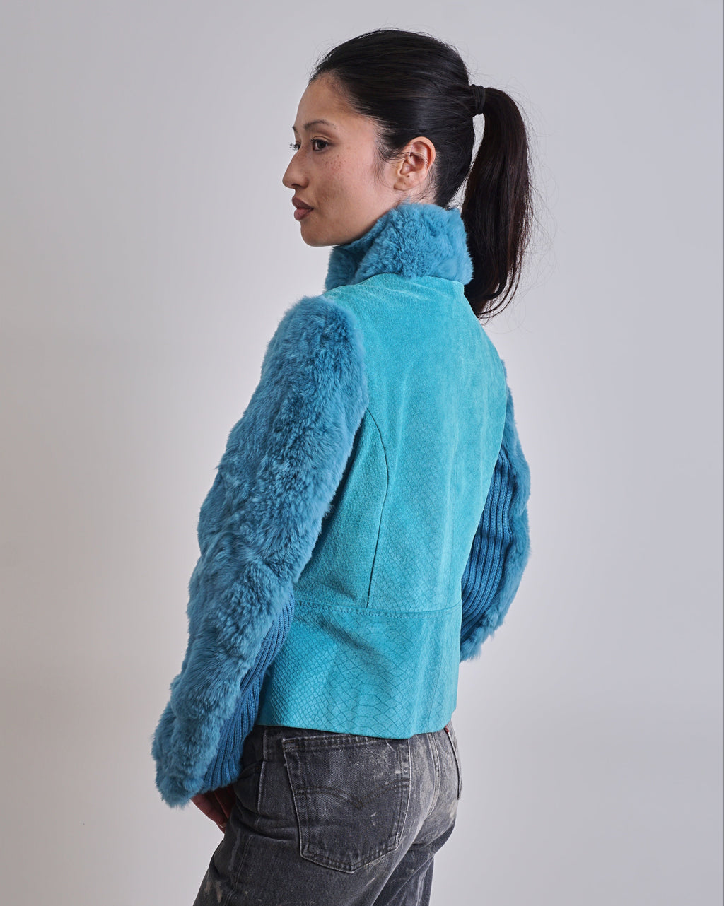 2000s Turquoise Suede & Fur Jacket 