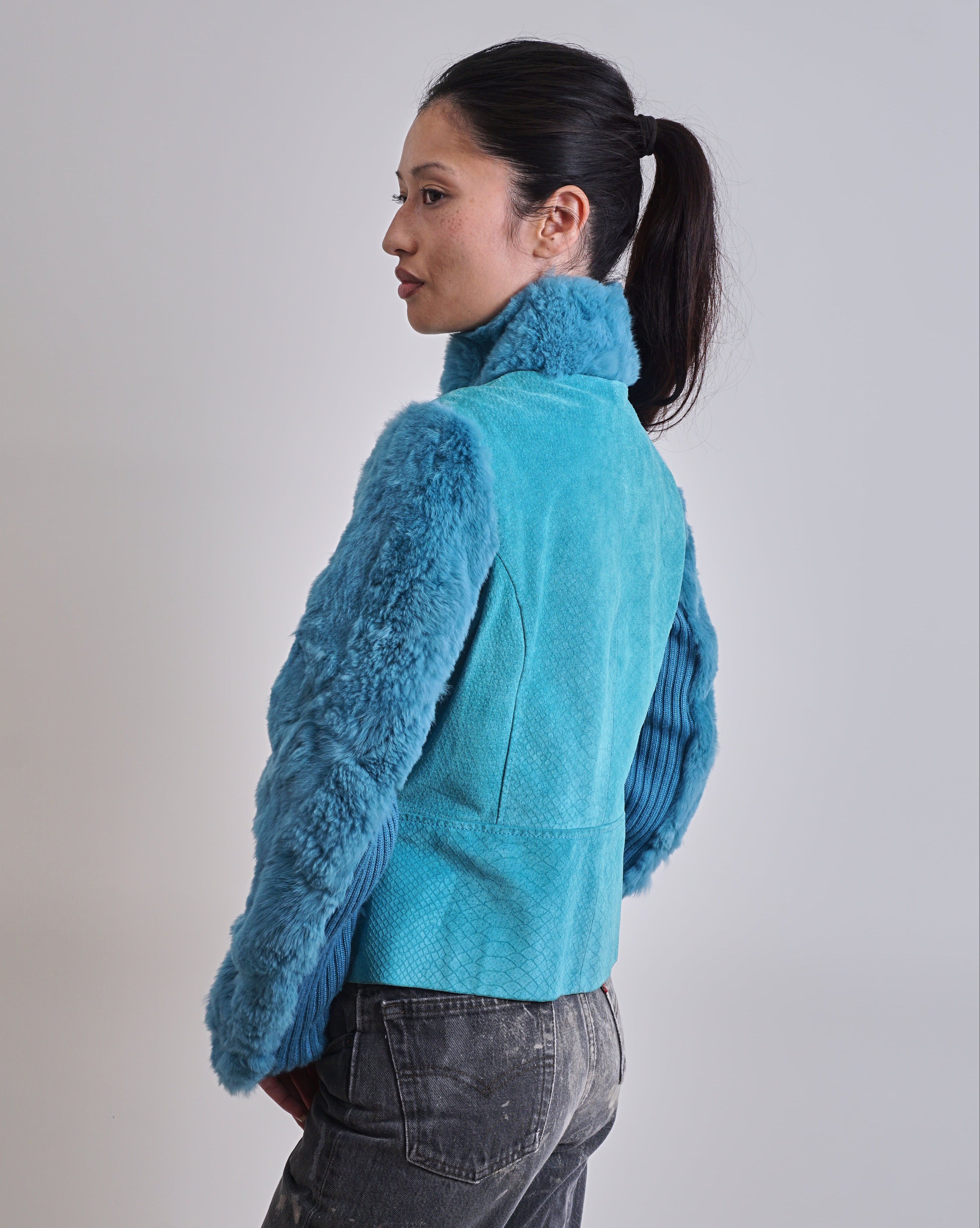 2000s Turquoise Suede & Fur Jacket 