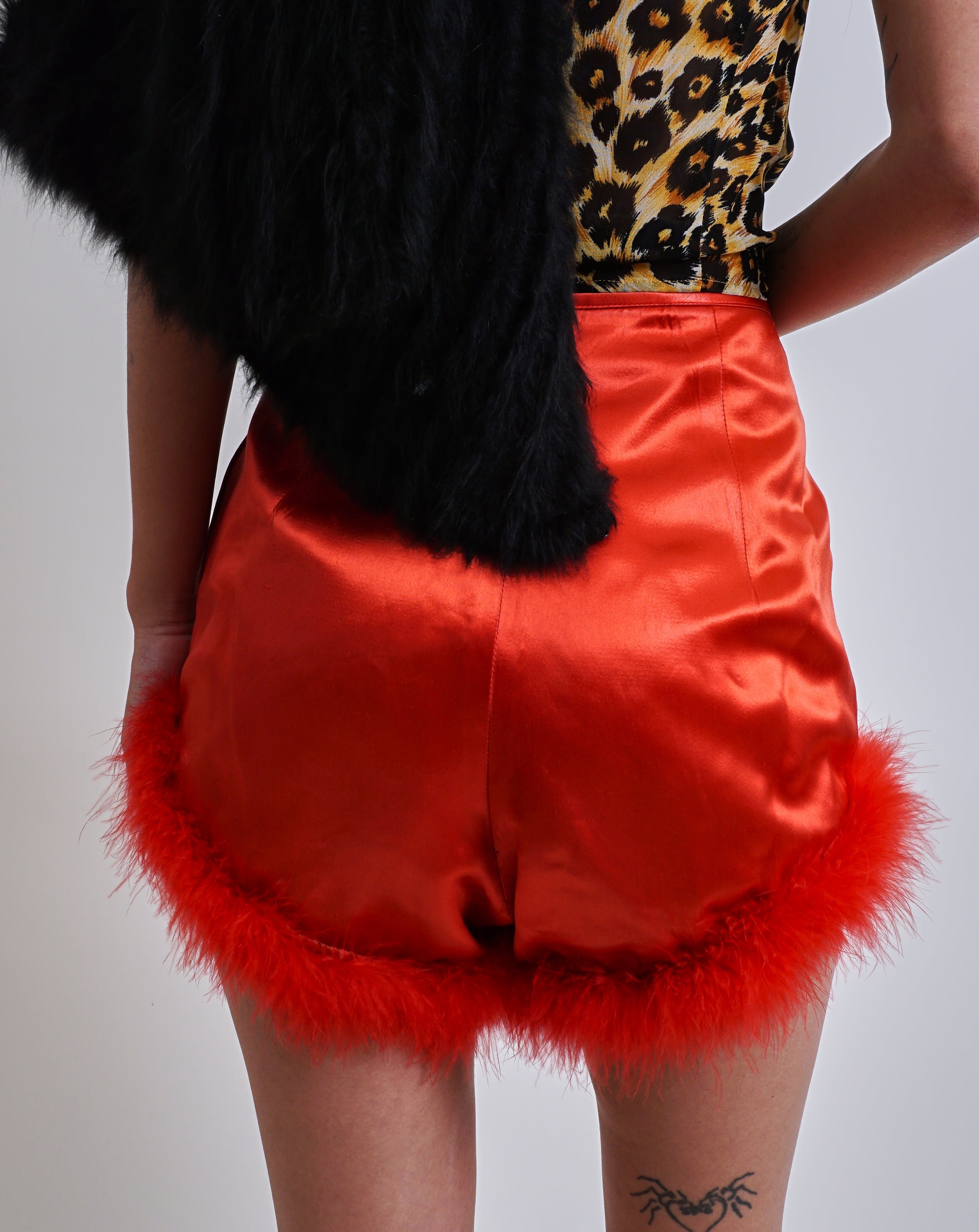 1940s Satin Feather Trim Rosette Shorts