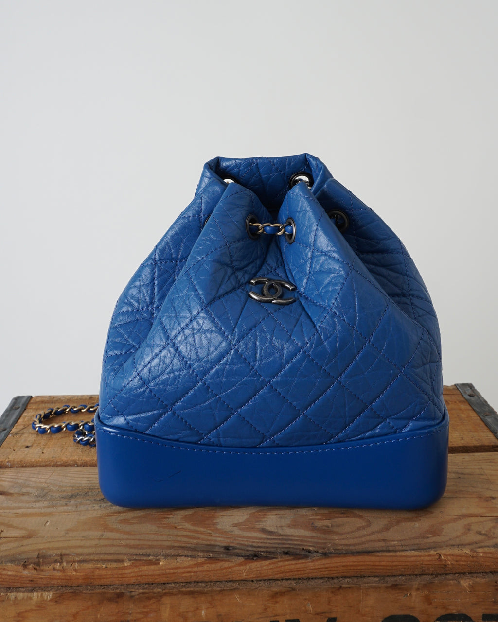 2018 Gabrielle Quilted Leather Blue Backpack