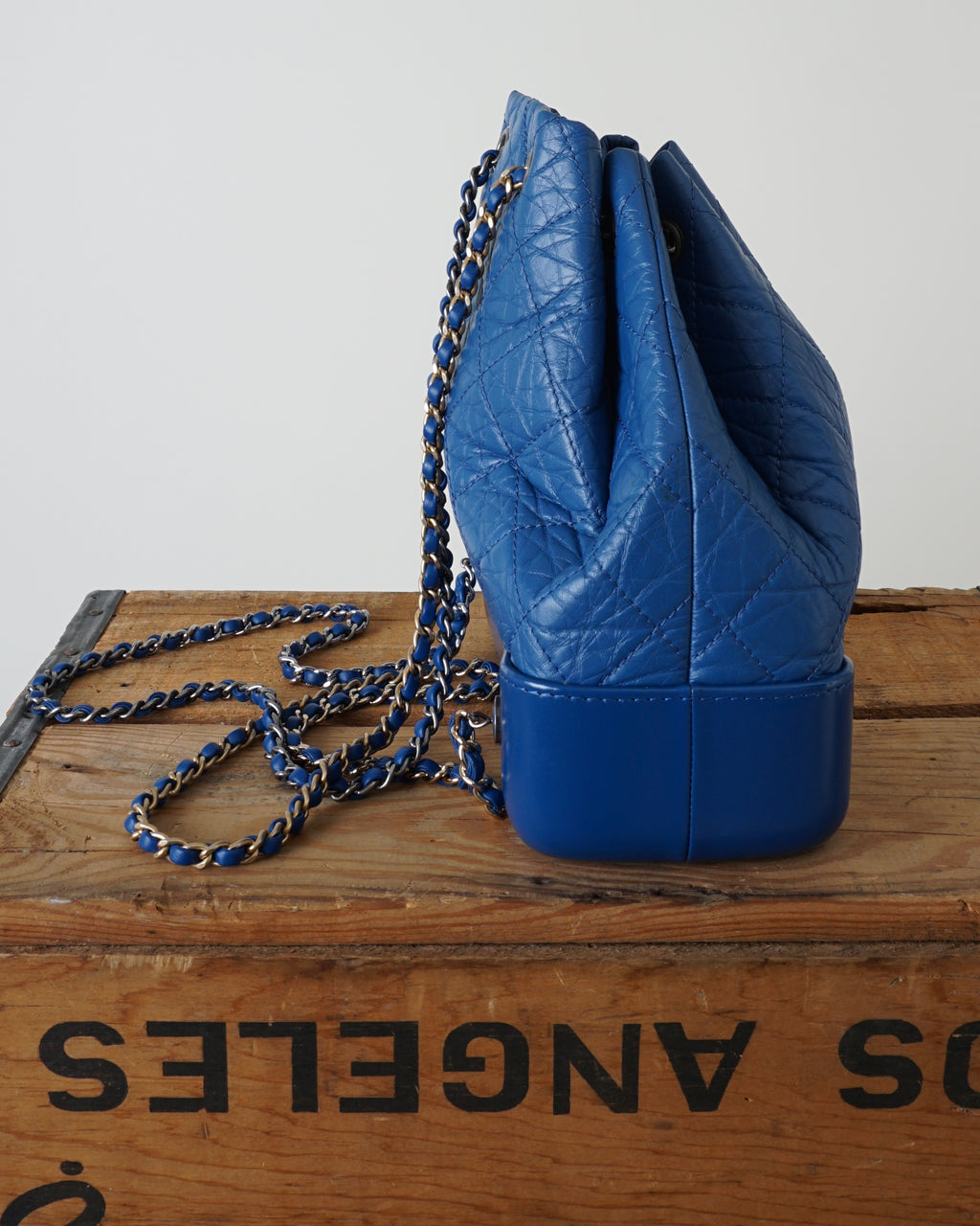 2018 Gabrielle Quilted Leather Blue Backpack