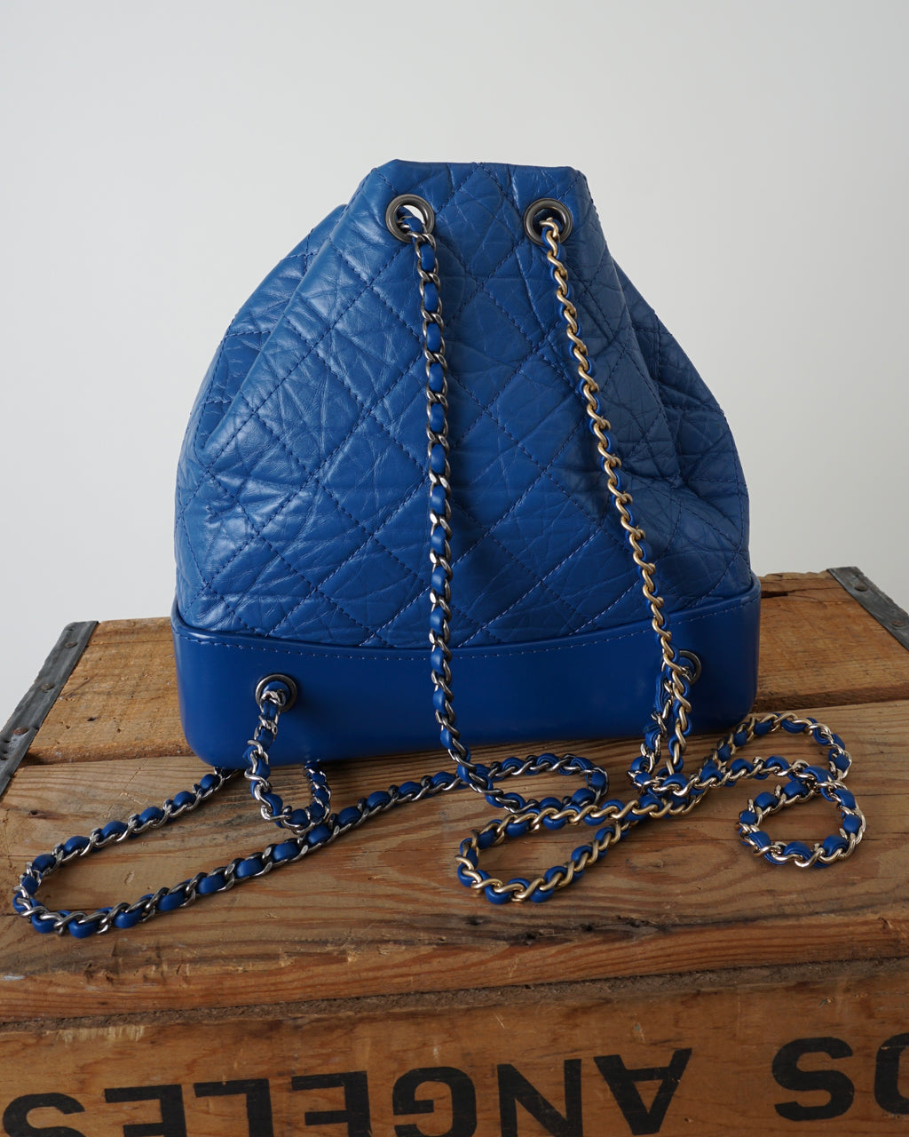 2018 Gabrielle Quilted Leather Blue Backpack