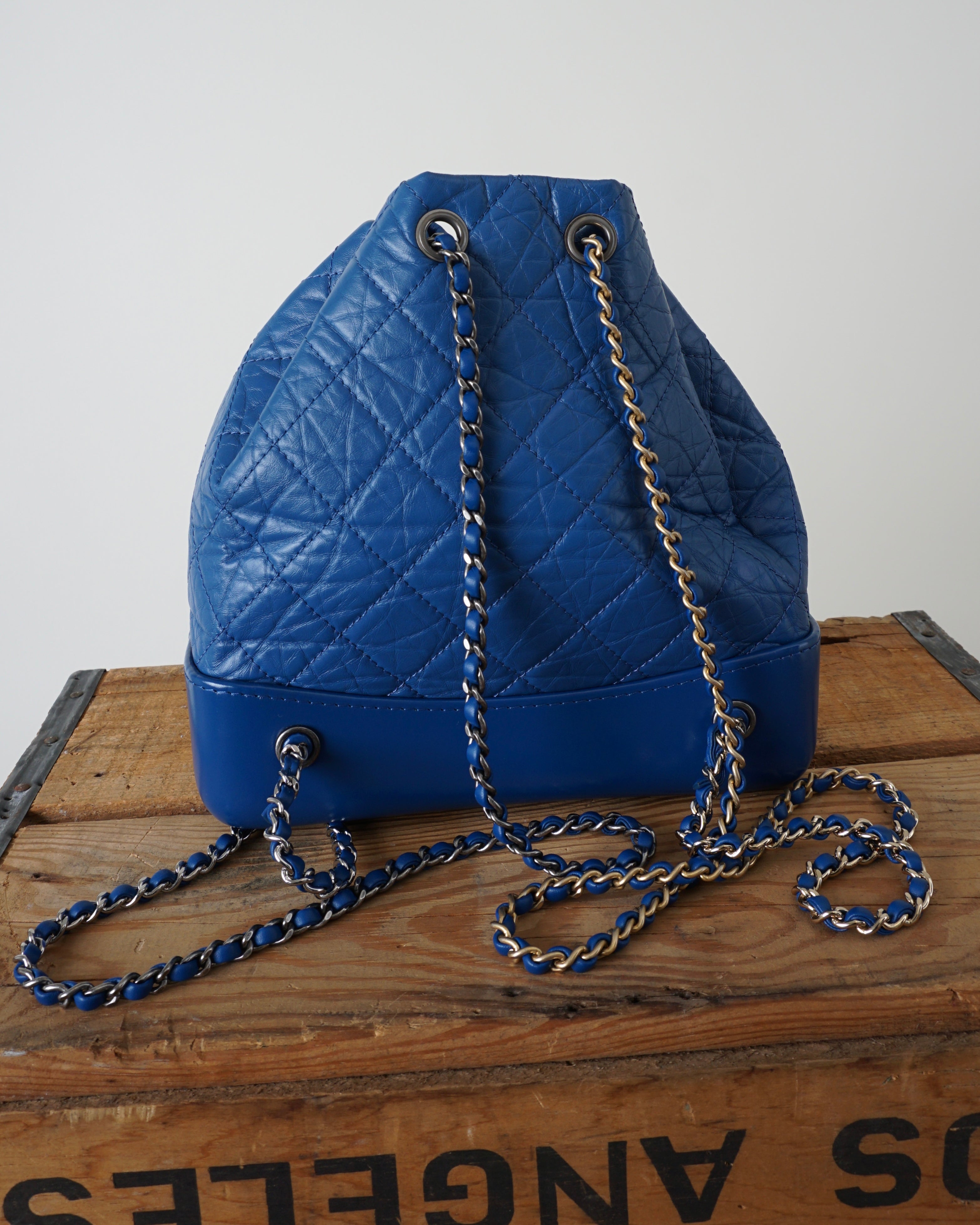 2018 Gabrielle Quilted Leather Blue Backpack