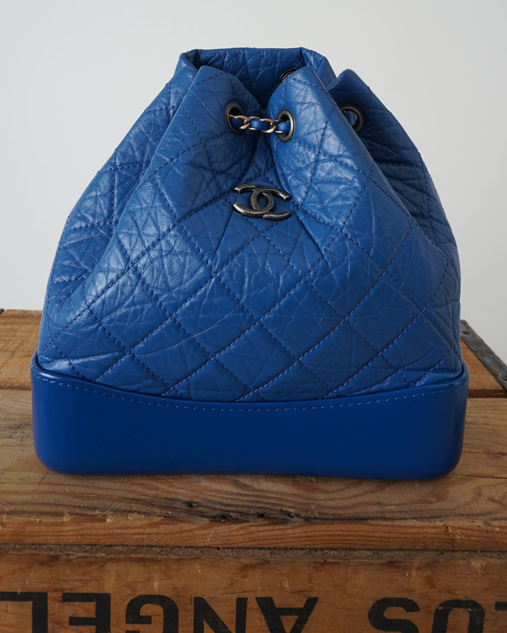 2018 Gabrielle Quilted Leather Blue Backpack
