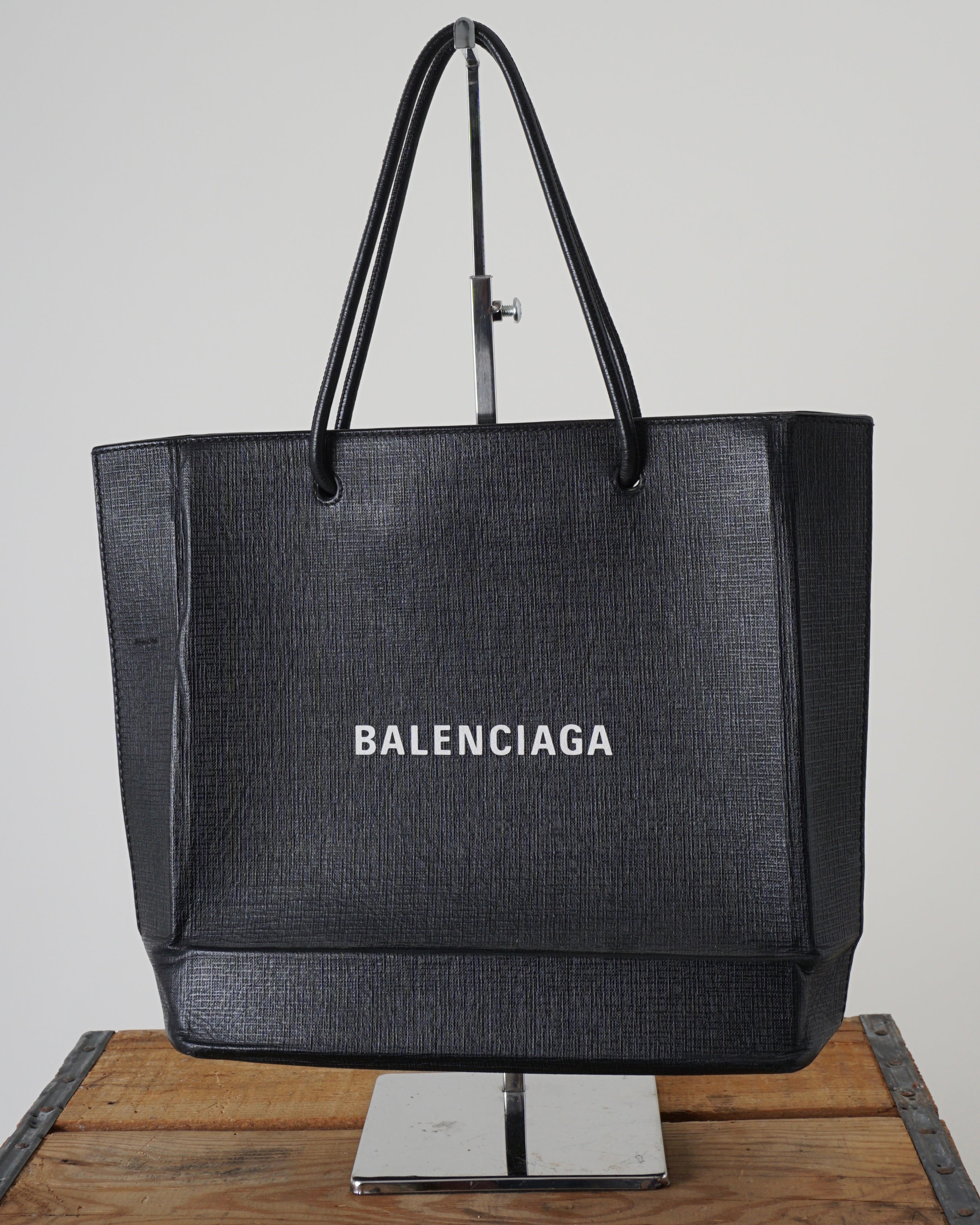 Balenciaga Logo Leather Shopper Tote