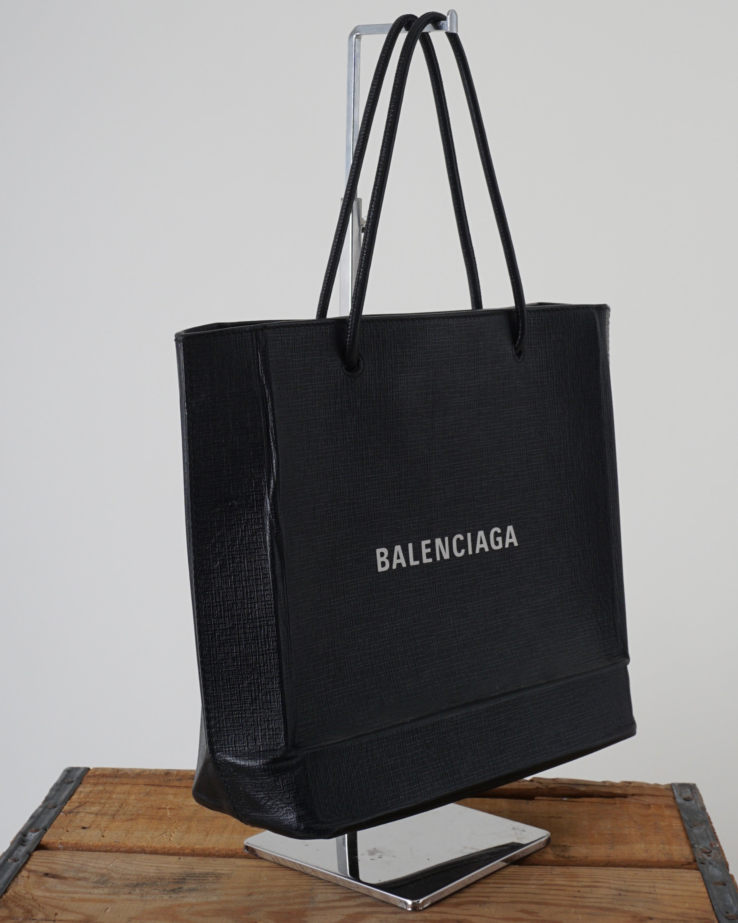 Balenciaga Logo Leather Shopper Tote