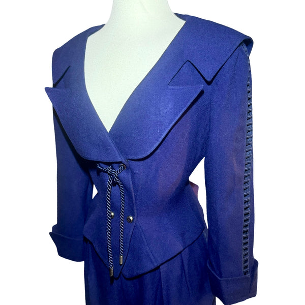 80s / 90s Thierry Mugler Blue Sailor Style Window Cut Out Suit