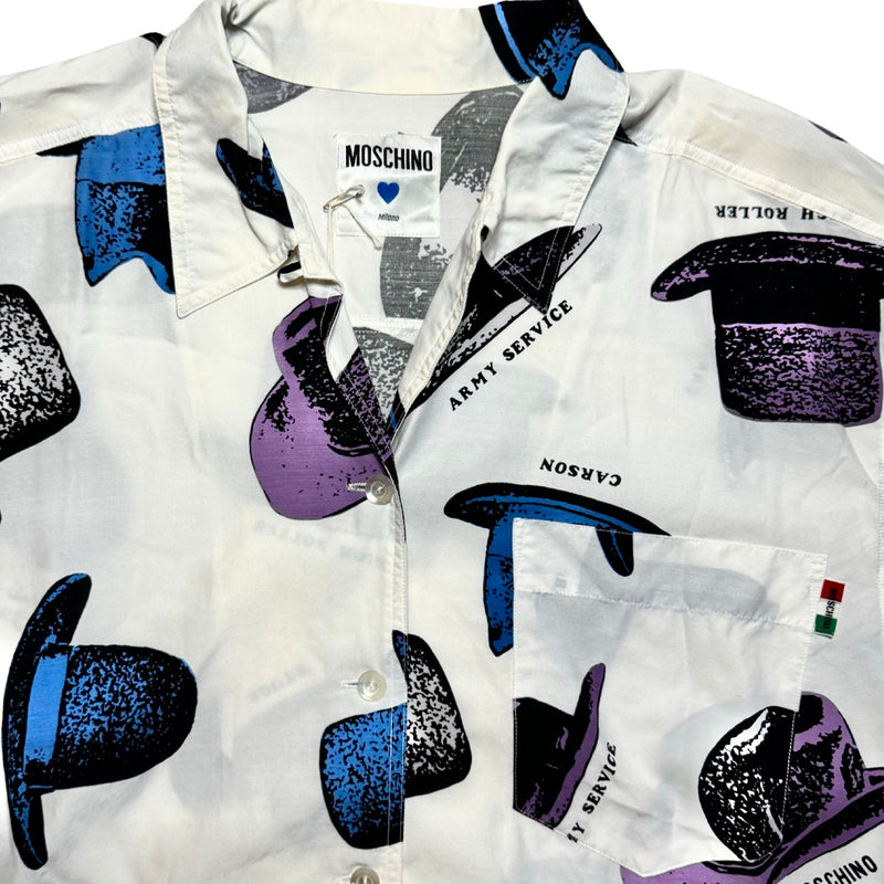 90s Moschino Hat Print Loop Collar Shirt