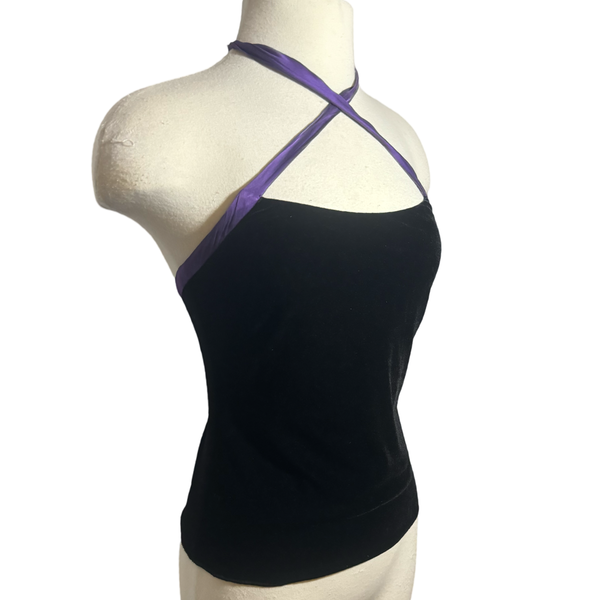 1990s RALPH LAUREN BLACK / PURPLE TIE HALTER TOP