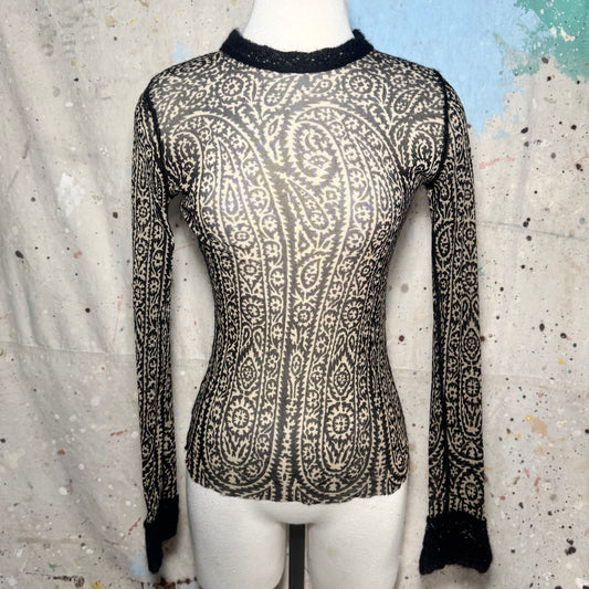 1990's Jean Paul Gaultier Mesh Mohair Long Sleeve Paisley Printed Top