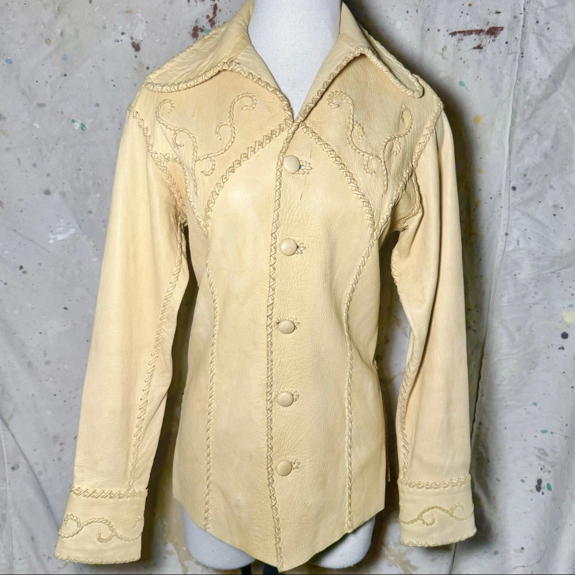 70s NORTH BEACH LEATHER TAN WHIPSTITCH DEERSKIN JACKET PITIQUITO SONORA S