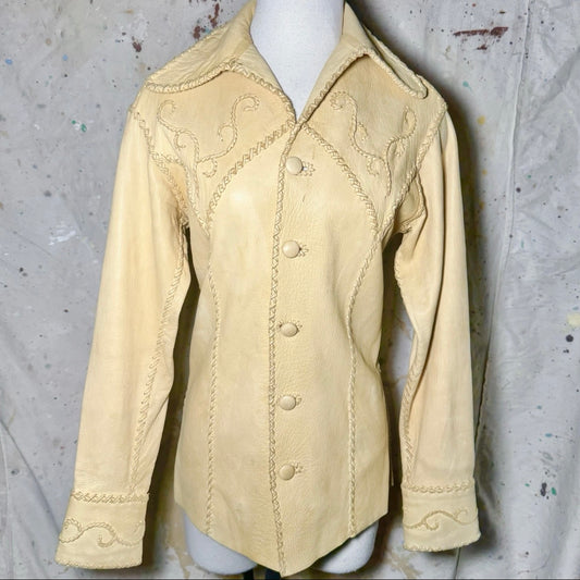 70s NORTH BEACH LEATHER TAN WHIPSTITCH DEERSKIN JACKET PITIQUITO SONORA S