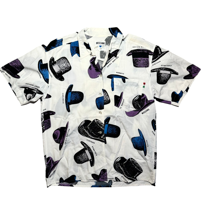 90s Moschino Hat Print Loop Collar Shirt