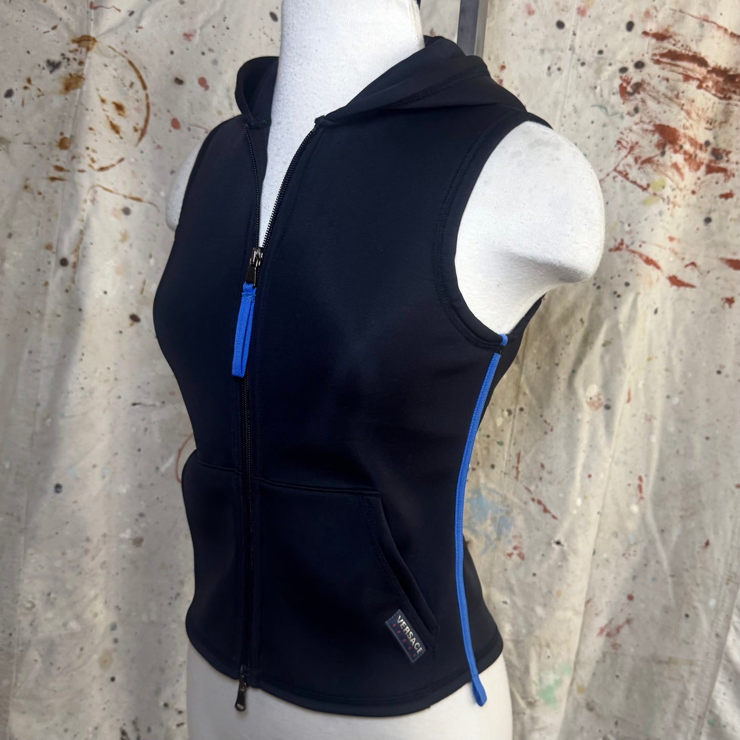 2000s VERSACE SPORT BLACK NEOPRENE ZIP HOODED VEST