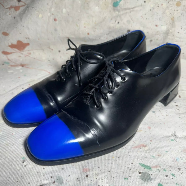 DIOR BLACK ELECTRIC BLUE LACE UP OXFORD SHOES 38.5