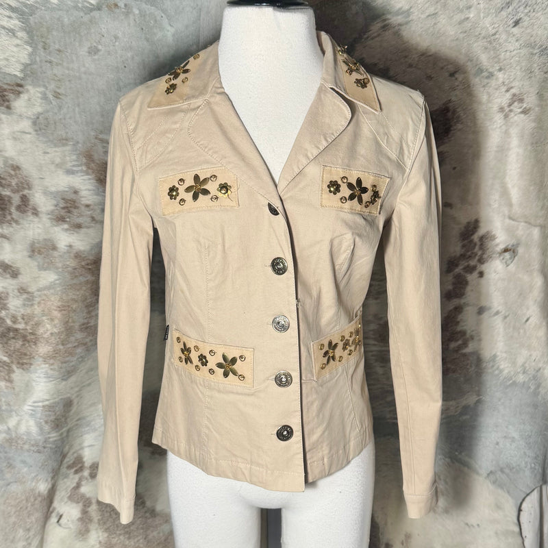 MOSCHINO MILITARY SAFARI CARGO EMBELLISHED BEADED JACKET