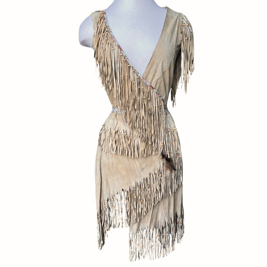 DOLCE & GABBANA SUEDE FRINGE WRAP DRESS