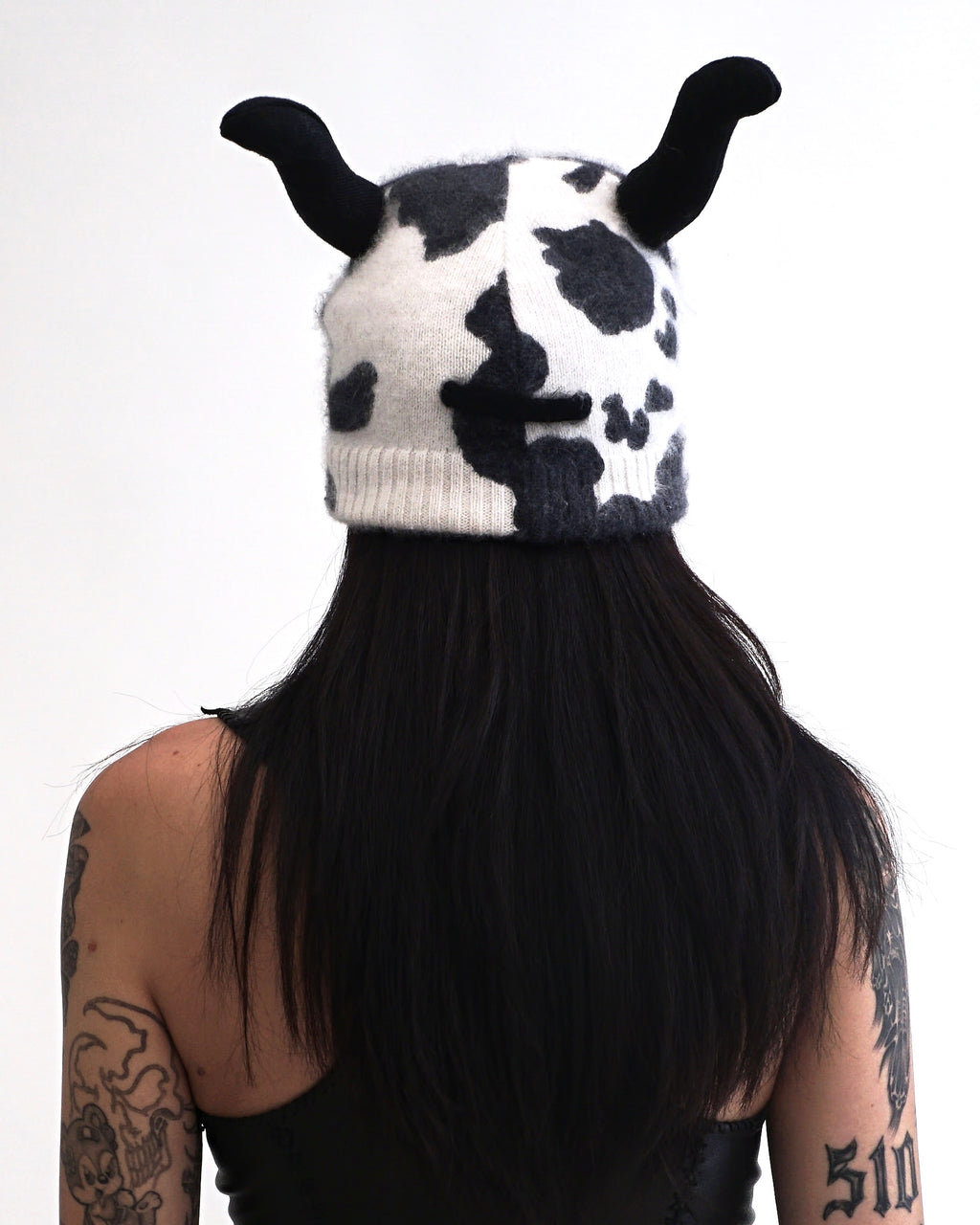 1993 Jean Paul Gaultier Maille Cow Printed Horn Beanie
