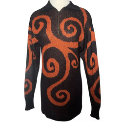 FW 1986 COMPLICE SPIRAL PRINTED HALF ZIP MOHAIR OVERSIZED SWEATER