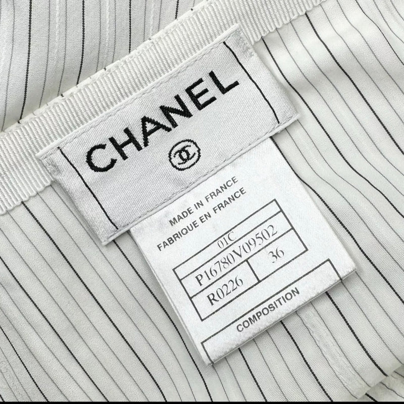 CHANEL 2001 CRUISE POPLIN STRIPE PLEATED SKIRT