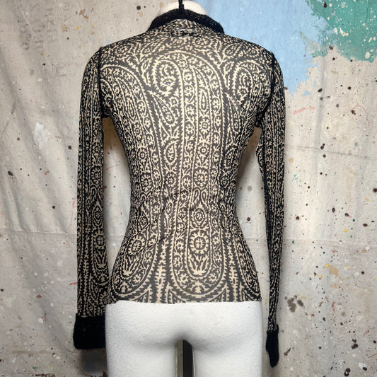 1990's Jean Paul Gaultier Mesh Mohair Long Sleeve Paisley Printed Top