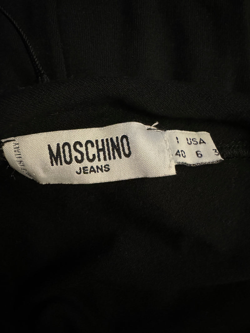 MOSCHINO HORIZONTAL LEATHER LACE FRONT TWISTED DRESS