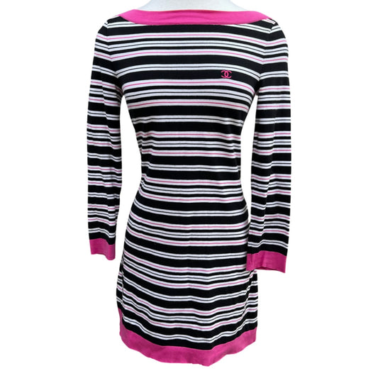 2007 RUNWAY CHANEL STRIPE LOGO EMBROIDERED DRESS