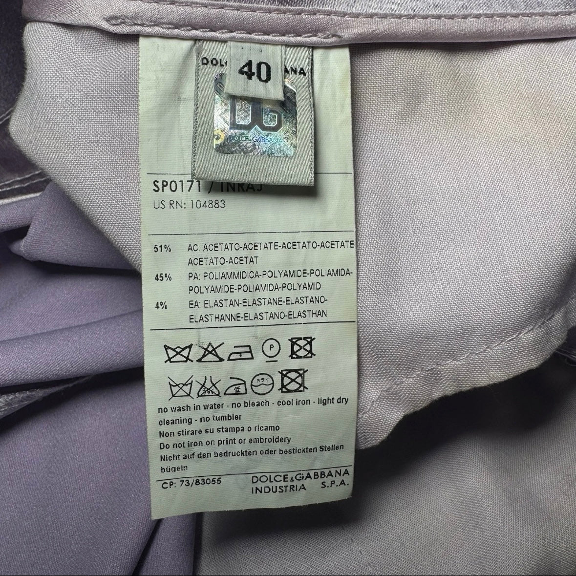 2000s DOLCE & GABBANA D&G PURPLE LAVENDER SATIN BUTTON ACCENT LOW RISE TROUSERS