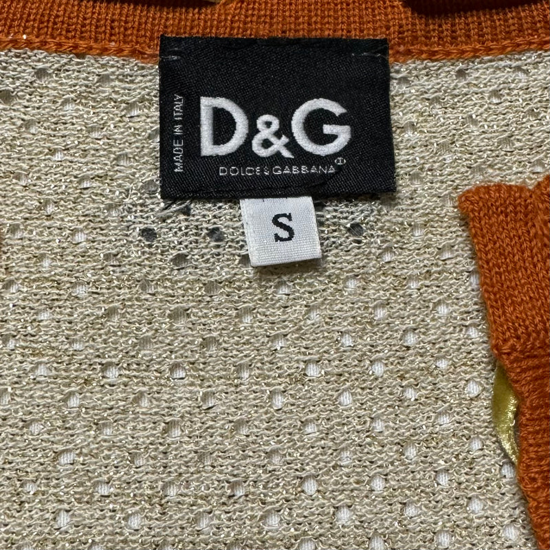 DOLCE & GABBANA D&G STRIPE RIBBON ORANGE POINTELLE KNIT SWEATER